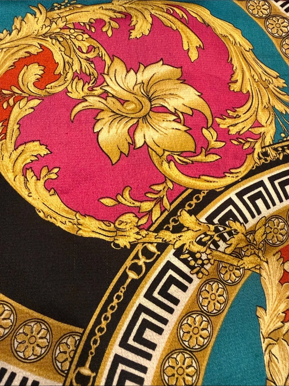 Gold and Black Printed Silk Scarf
